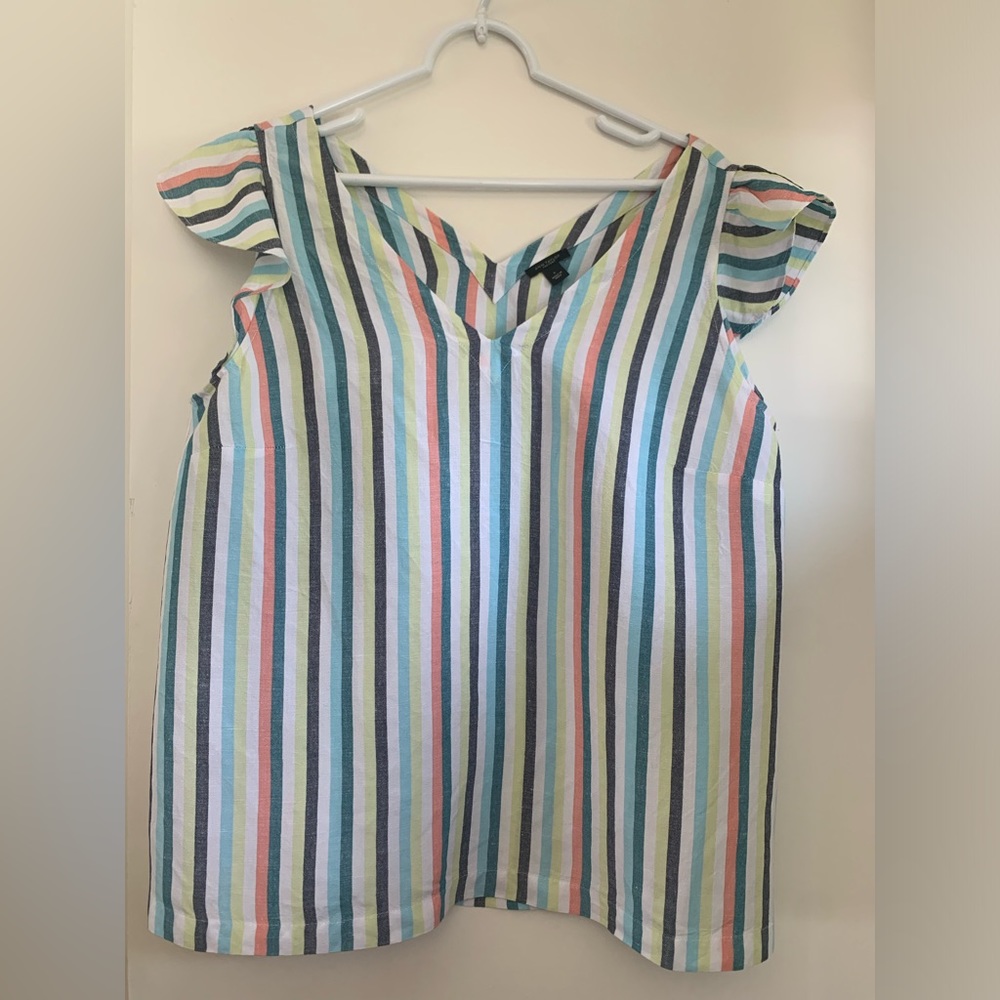 Ann Taylor striped cotton tank with ruffle sleeves